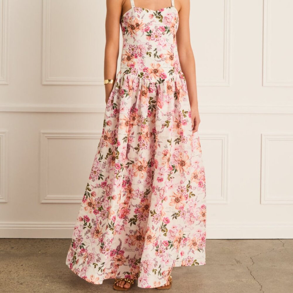 Agua by Agua floral-patterned linen sleeveless halter square-neck long dress